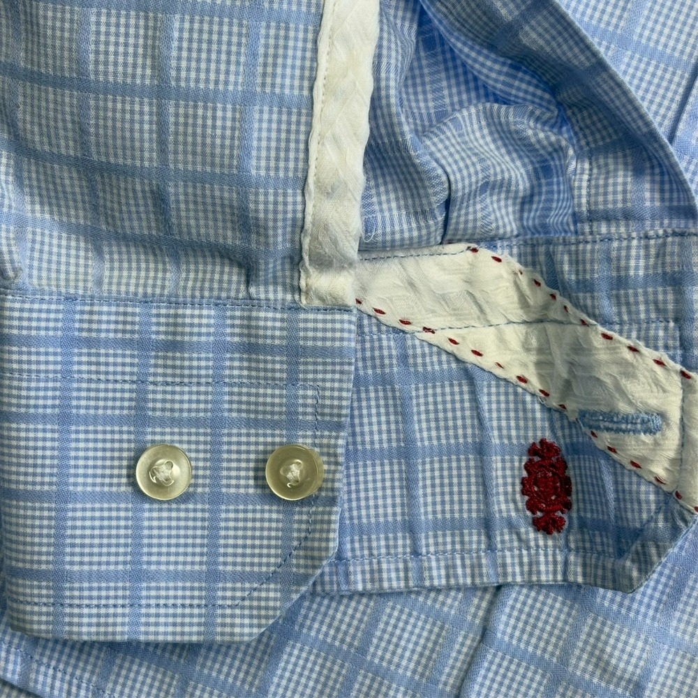 Robert Graham Long Sleeve Shirt Mens XL* Light Blue Check Spread Collar Snap - Picture 6 of 14